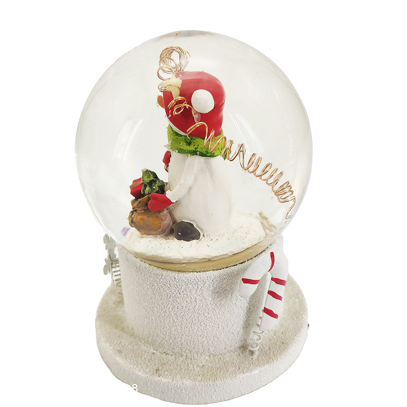 100MM Resin Craft Snow Globe Cute Cottage-Style Snowman with Glitter Glass Water Ball and LED Lights for Home Decor Souvenir