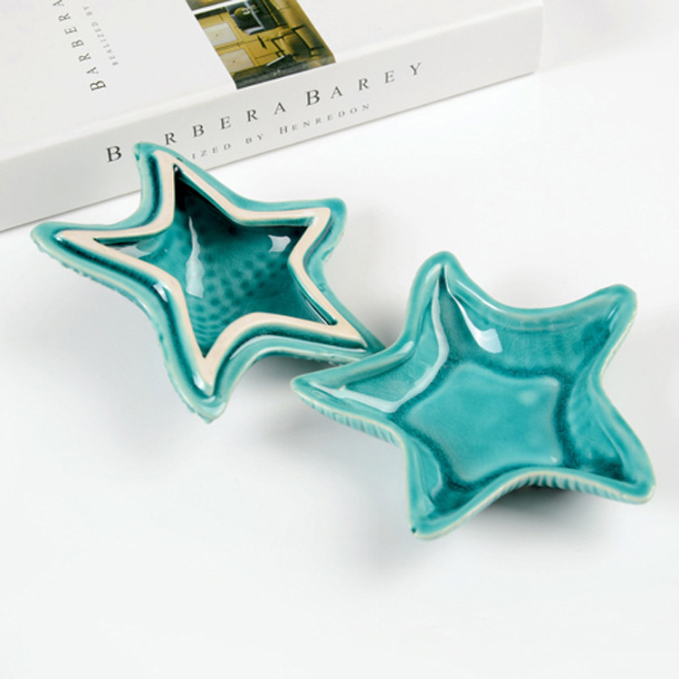 custom LOGO creative jewelry box Ceramic crafts hotel decoration Starfish ashtray with lid