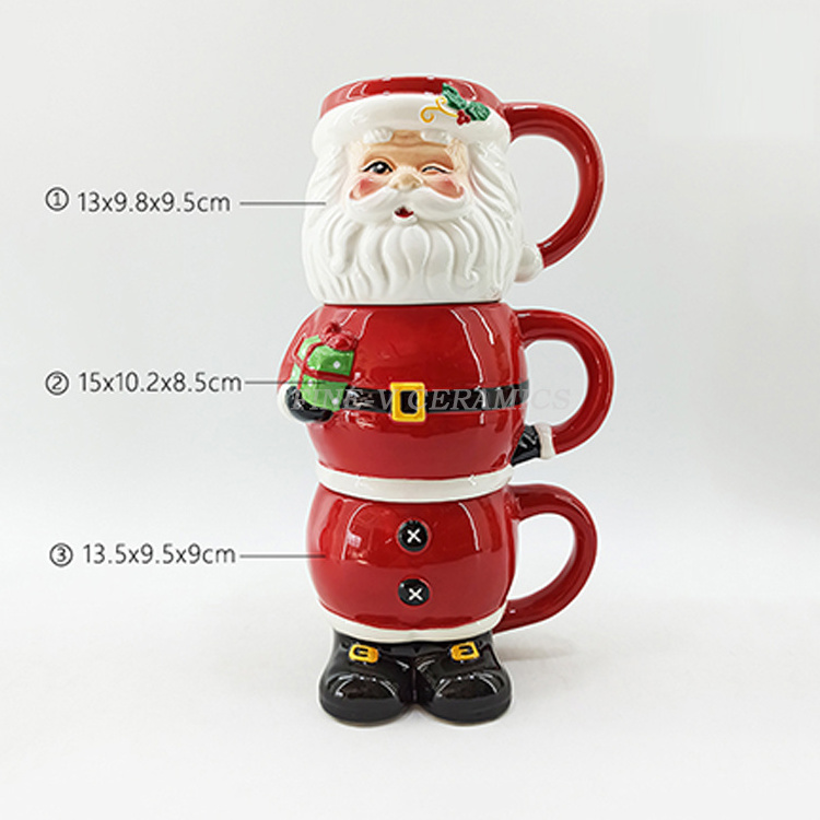 custom Hand-Painting Christmas mugs Nutcracker Snowman and Santa three overlapping cups Ceramic Stackable Coffee mugs