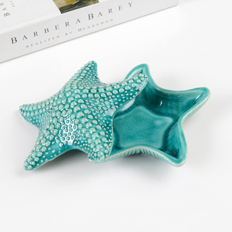 custom LOGO creative jewelry box Ceramic crafts hotel decoration Starfish ashtray with lid