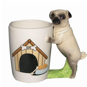 customized funny novelty Ceramic white coffee tea cup 3d Cute dog shaped personalized fine porcelain pug doggie travel mug