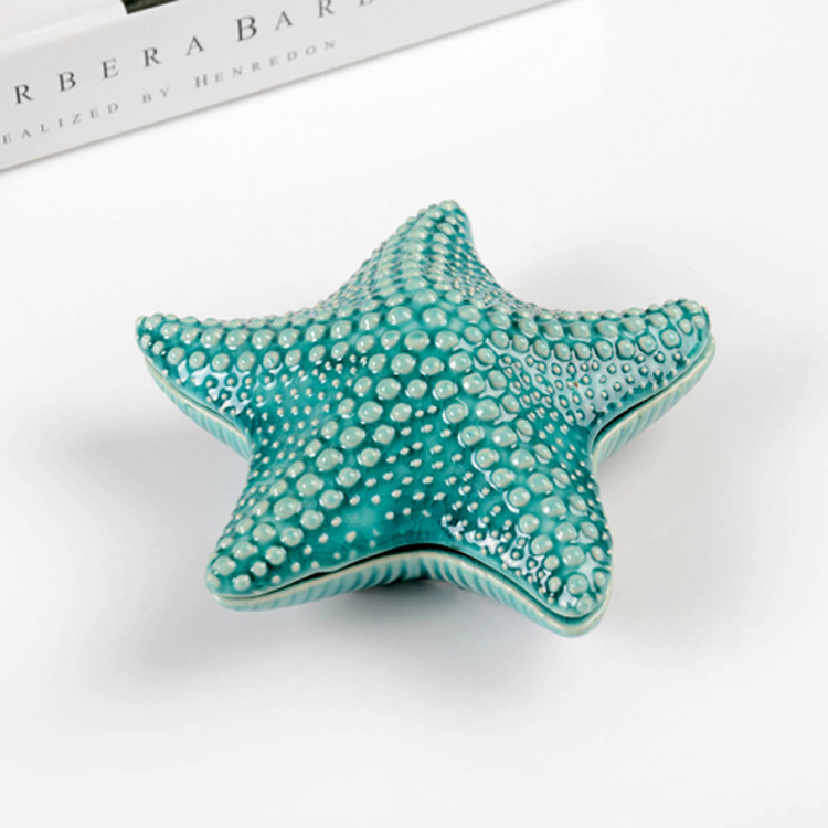 custom LOGO creative jewelry box Ceramic crafts hotel decoration Starfish ashtray with lid