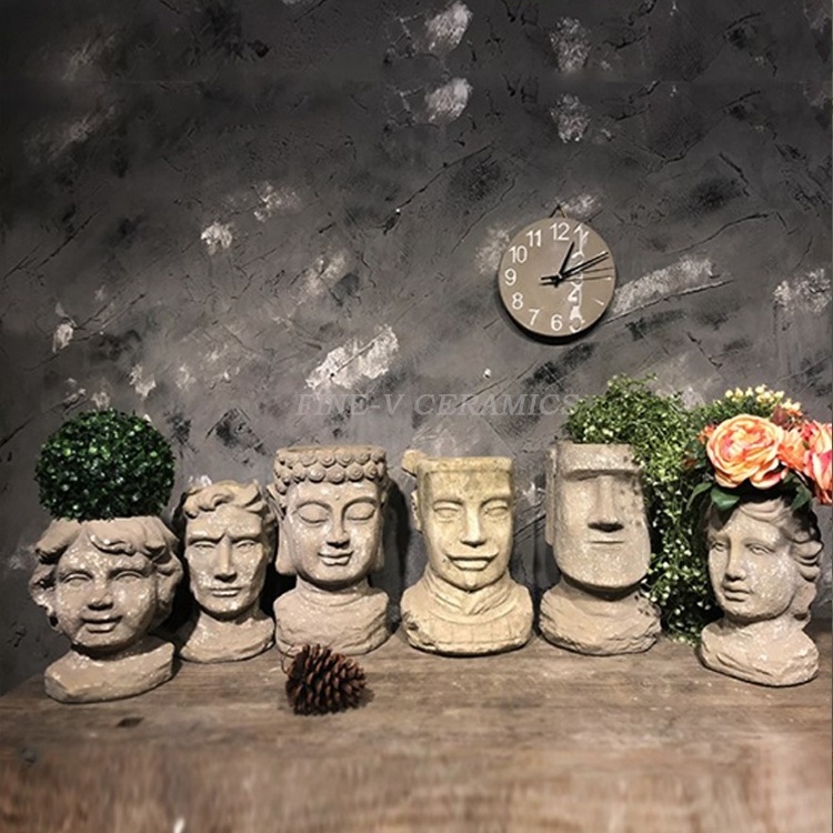 custom Antique make old personality head cement terracotta warriors Greek goddess Buddha ornaments Northern Europe plant flowerp