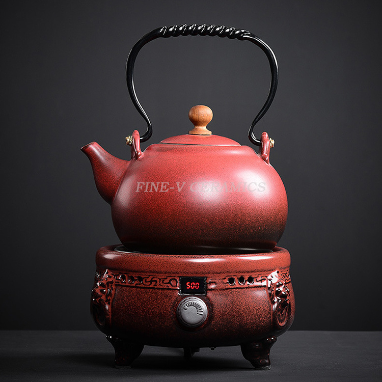 fire charcoal roasting wood burning handmade kettle ceramic teapot boiling teapot around the stove boiling teapot