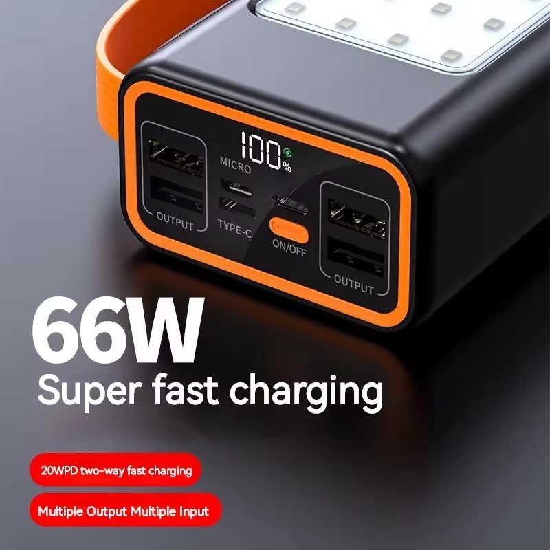 PD 66W Fast Charging  LED Digital Display 4 USB Output 40000mAh Portable Charger Power Bank emergency lights