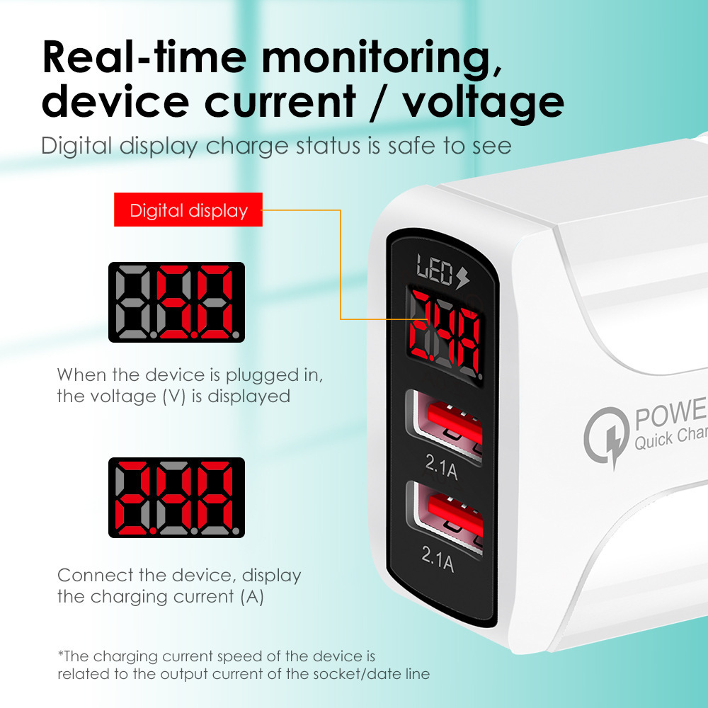 2USB Ports LED digital display Fast Charger 2.1AUSB Charger for Cell Phone Fast Charger EU / US Plug mobile phone Charge