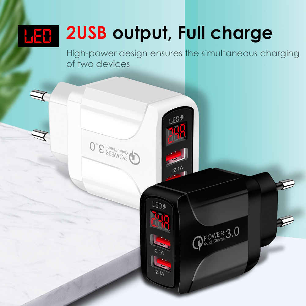 2USB Ports LED digital display Fast Charger 2.1AUSB Charger for Cell Phone Fast Charger EU / US Plug mobile phone Charge