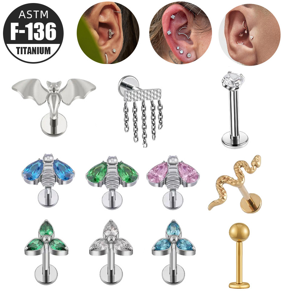 Right Grand G23 Ti6AL4VELi ASTM F136 Titanium Gold Plated Body Piercing Jewelry Monthly New Design Lip Nose Pin Ear Labret Ring