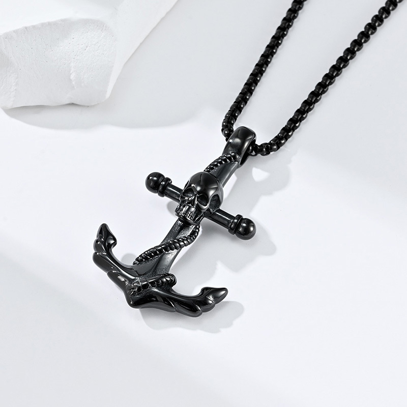 Good Quality Jewelry Stainless Steel Men Gold Silver Black Skull Anchor Pendant For Necklace