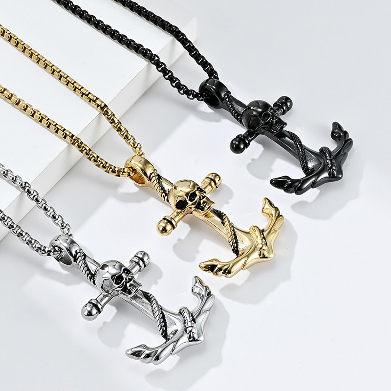 Good Quality Jewelry Stainless Steel Men Gold Silver Black Skull Anchor Pendant For Necklace