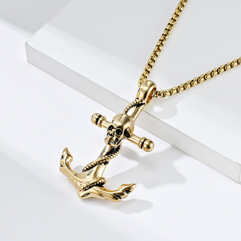 Good Quality Jewelry Stainless Steel Men Gold Silver Black Skull Anchor Pendant For Necklace