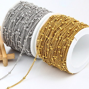 Non Tarnish Jewelry Stainless Steel 18k Gold Plated Curb Chain Necklace Satellite Ball Beaded Chain Roll For DIY Jewelry Making