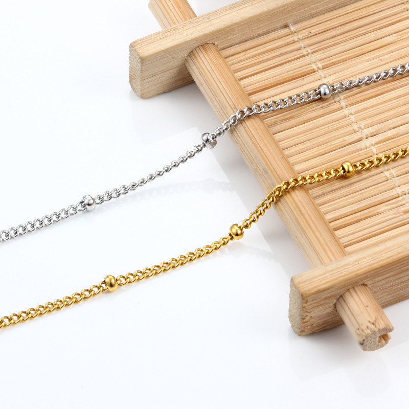 Non Tarnish Jewelry Stainless Steel 18k Gold Plated Curb Chain Necklace Satellite Ball Beaded Chain Roll For DIY Jewelry Making