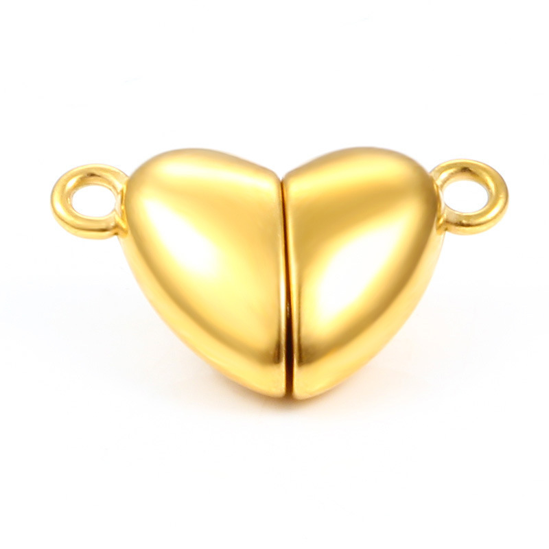 Stainless Steel 18k Gold Plated Friendship Matching Heart Magnet Charm Magnetic Heart Charm For DIY Couple Bracelet Making