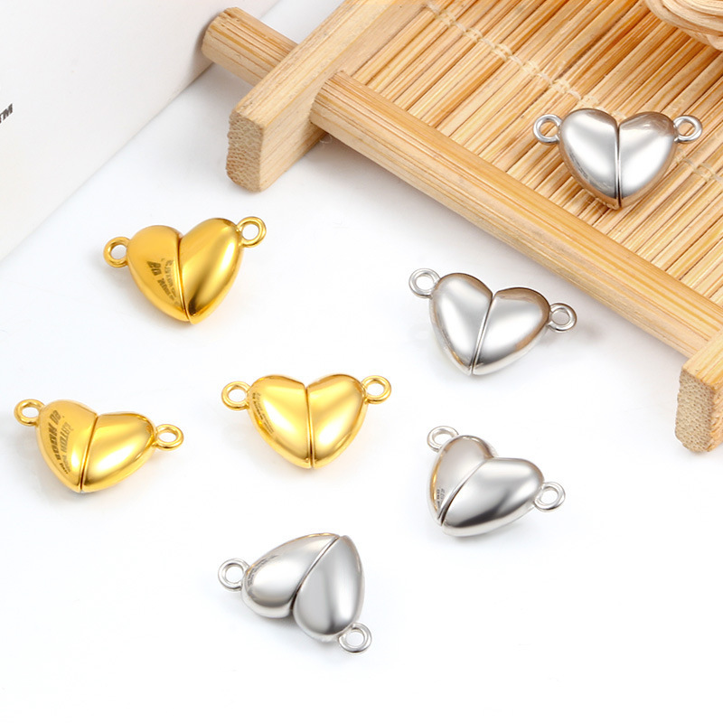 Stainless Steel 18k Gold Plated Friendship Matching Heart Magnet Charm Magnetic Heart Charm For DIY Couple Bracelet Making