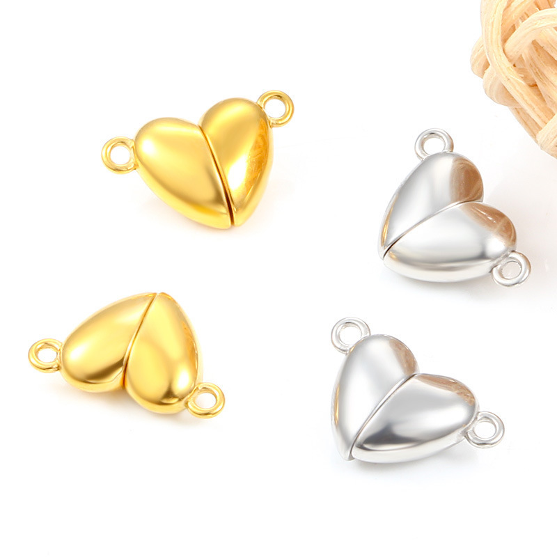 Stainless Steel 18k Gold Plated Friendship Matching Heart Magnet Charm Magnetic Heart Charm For DIY Couple Bracelet Making