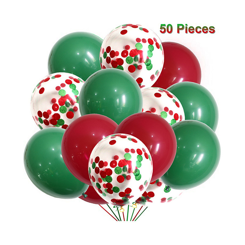 Christmas Party Decorations Red Green Confetti Balloons 12 Inch Thick Helium Round Latex Globos