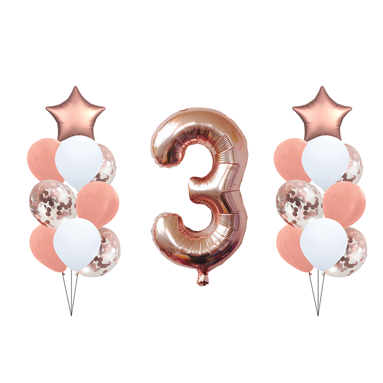 Happy Birthday Party Decoration Rose Gold Confetti Globos Foil Star Number Balloon Set