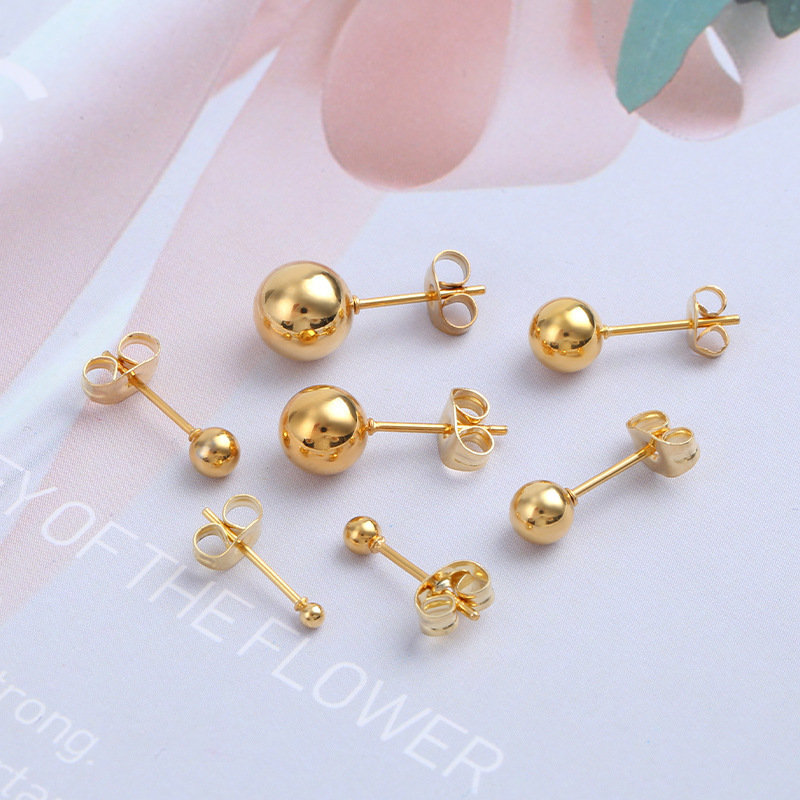 Wholesale Jewelry Ball Stud Earrings Gold Stainless Steel Simple Women Plated Silver 2mm 3mm 10mm Trendy Party Earrings / 18k