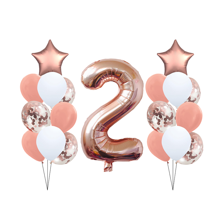 Happy Birthday Party Decoration Rose Gold Confetti Globos Foil Star Number Balloon Set