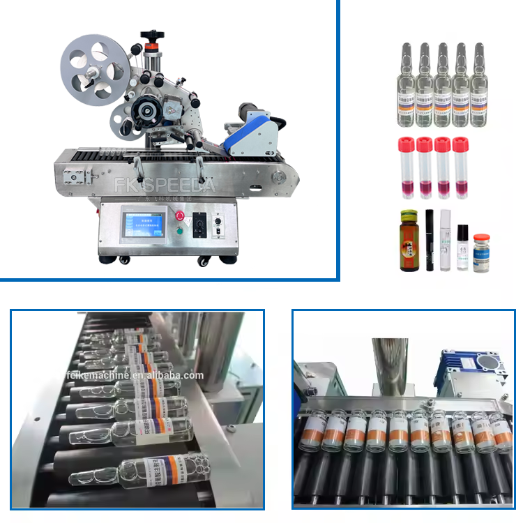 Newly designed Desktop Automatic Horizontal Reagent Small Round Vials Bottle Labeling Machine For Plastic glass Bottle