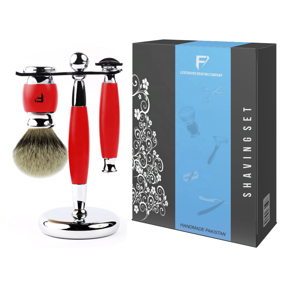 Hot Selling Eco-friendly Shaving Brush Orange Badger beard Shaving Brush Wholesale Shaving Brush Set