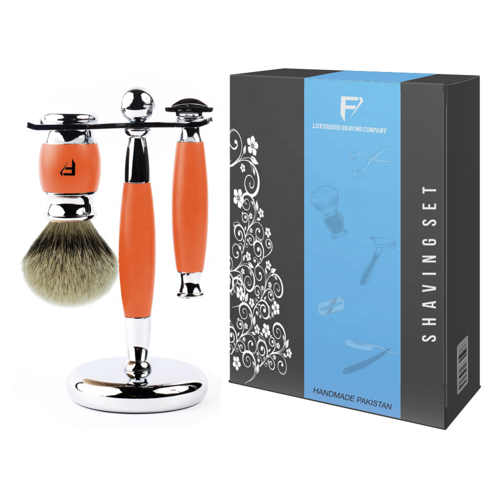 Hot Selling Eco-friendly Shaving Brush Orange Badger beard Shaving Brush Wholesale Shaving Brush Set