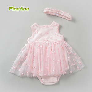 Summer Boutique 2 Pieces Baby Girl Clothing set Sleeveless Baby Tutu Romper And Headband