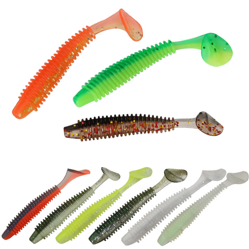 10pcs/pack 8 Colors Soft plastic fishing lures T tails Including luminous swimbait worm soft Jigging lure swim bait