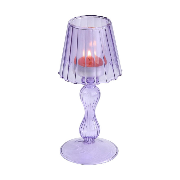 Purple Glass Votive Candle Holders Crystal Decorative Lamp Shaped Candle Stand for Wedding Dinning Party