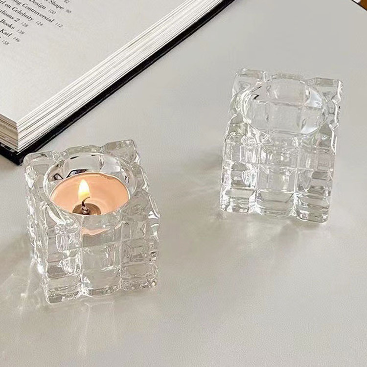 Wholesale Wedding Party Home Decoration Transparent ribbed Glass Candlestick Stand Clear taper Votive Candle Tealight Holders