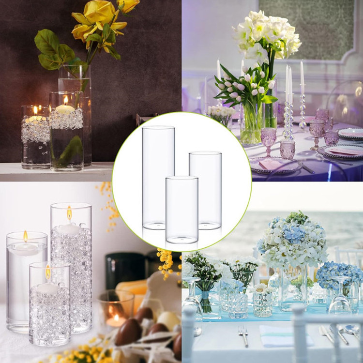 Wholesales Ribbed 1000ml Large Cylinder Clear Glass Flower Vase for Centerpieces Decor