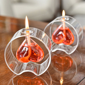 Refillable Heart Shaped Glass Oil Lamp Borosilicate Glass Liquid Glass Oil Candle For Tabletop Decoration