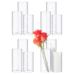 Wholesales Ribbed 1000ml Large Cylinder Clear Glass Flower Vase for Centerpieces Decor