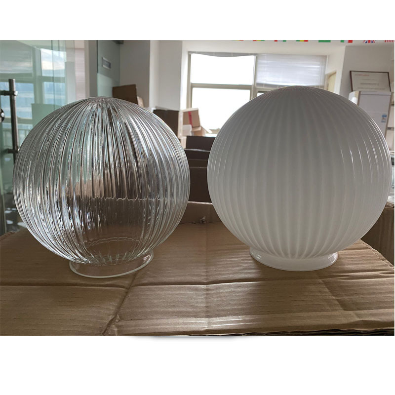 200mm Mouth Blown Transparent Ribbed Glass Globe Ball Pendant Shade Lighting Chandelier