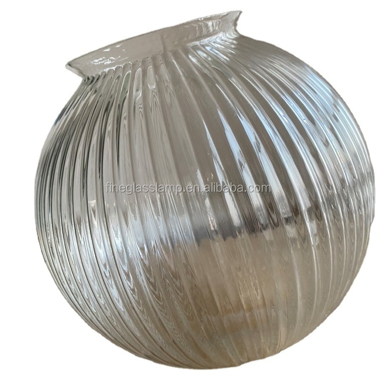 200mm Mouth Blown Transparent Ribbed Glass Globe Ball Pendant Shade Lighting Chandelier