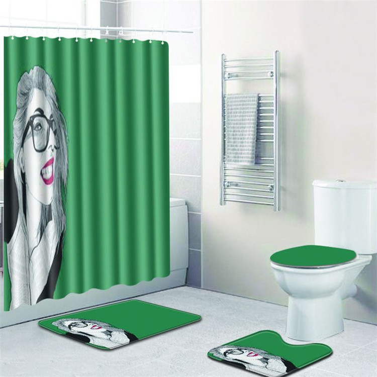 luxury unique polyester printed toilet mat couples shower curtain gift sets