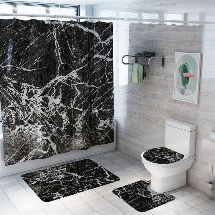 luxury marble printing christmas comforter bath mat and shower curtain sets