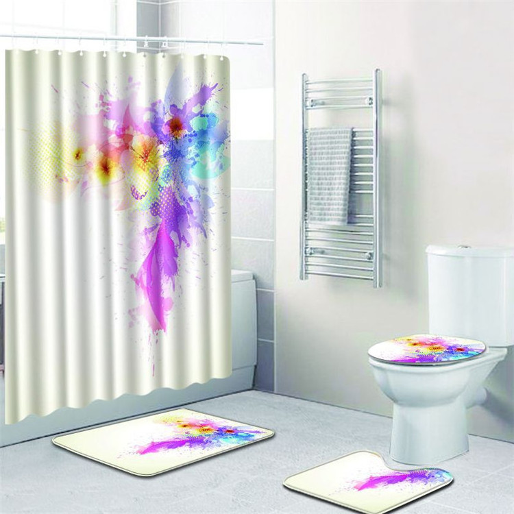 luxury unique polyester printed toilet mat couples shower curtain gift sets