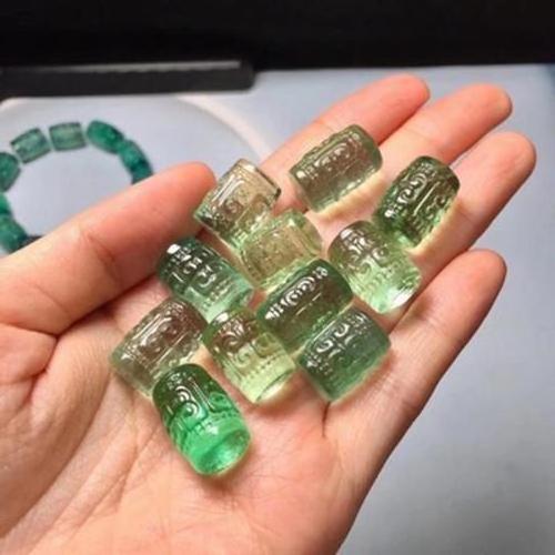 DIY Carved Natural Fluorite Beads Column gemstone bulk jewelry making bead green 1505723