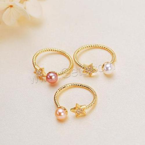 18K gold plated Adjustable fashion jewelry Cultured Freshwater Pearl Finger Ring for woman & micro pave cubic zirconia 1650151