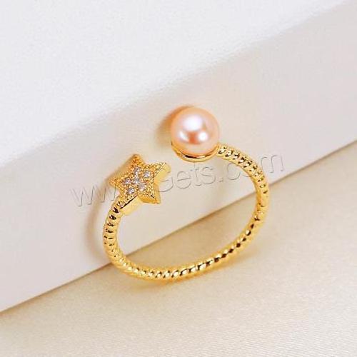 18K gold plated Adjustable fashion jewelry Cultured Freshwater Pearl Finger Ring for woman & micro pave cubic zirconia 1650151