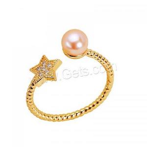 18K gold plated Adjustable fashion jewelry Cultured Freshwater Pearl Finger Ring for woman & micro pave cubic zirconia 1650151