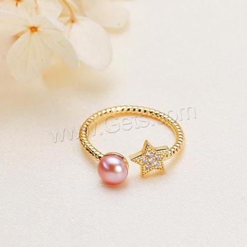 18K gold plated Adjustable fashion jewelry Cultured Freshwater Pearl Finger Ring for woman & micro pave cubic zirconia 1650151