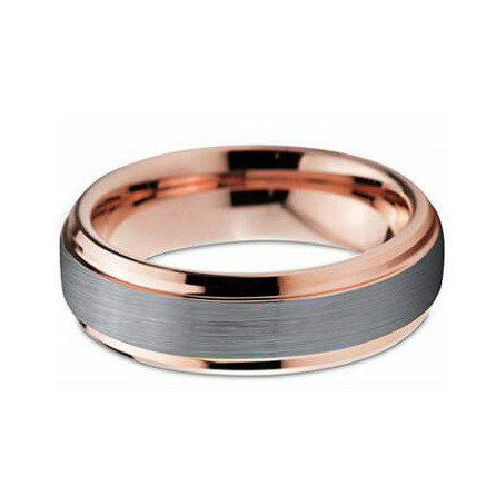 Tungsten Wedding Band Brushed Silver Tungsten Ring 18K Rose Gold Tungsten Carbide Black Edge Comfort Fit Men Women