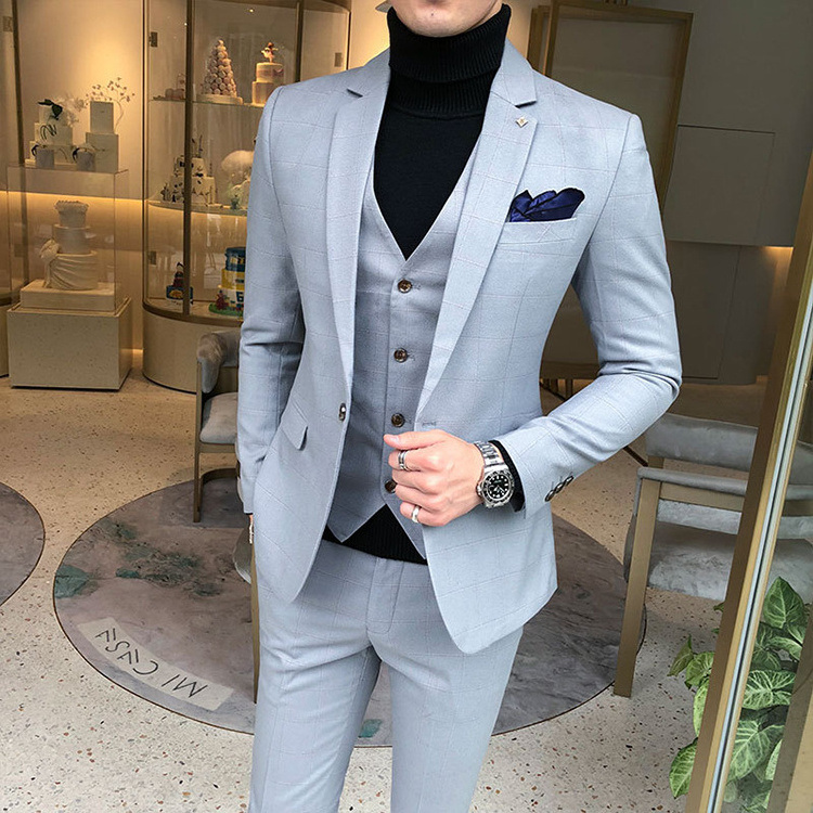 Elegant Fashion Custom Slim Fit Formal 3 Piece Coat Pant Men Suit Wholesale Plus Size Casual Men's Business Suits & Blazer