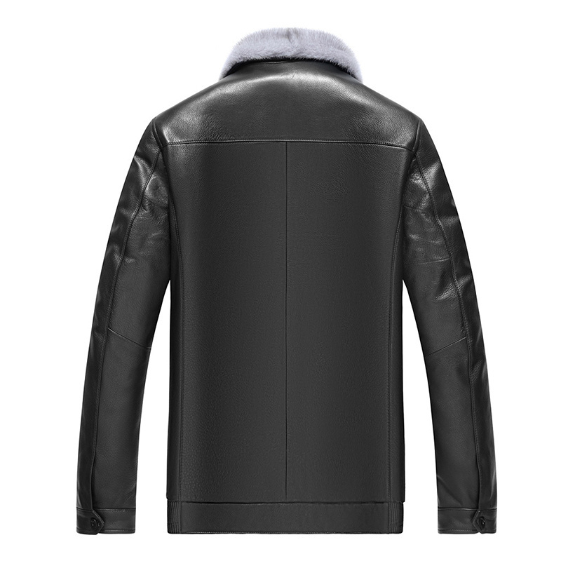 Fur Neck PU Leather Jacket For Men High Quality Regular Fit Motorcycle Jacket With Zip Pocket