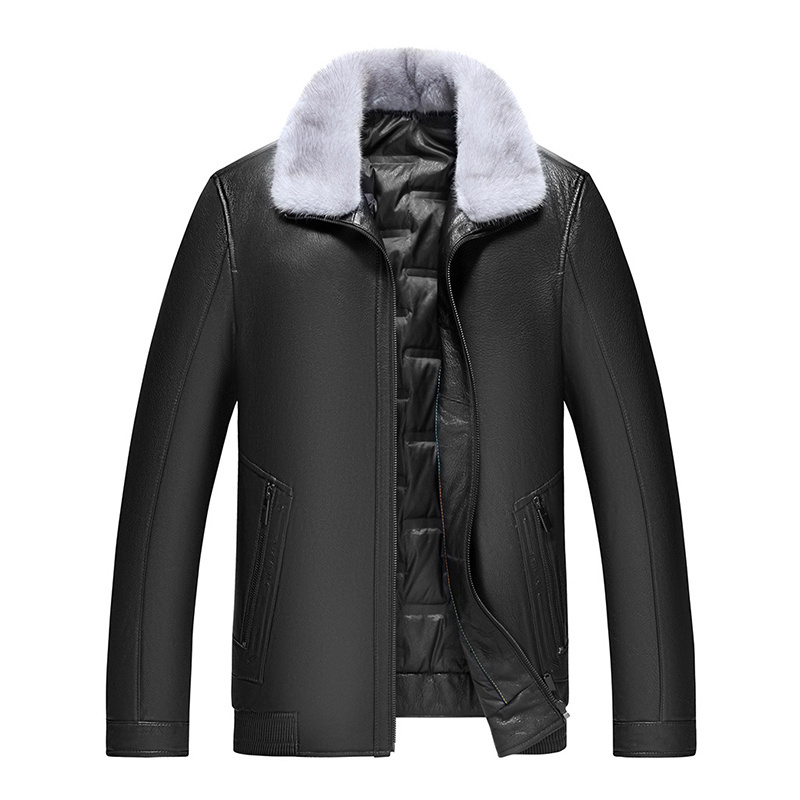 Fur Neck PU Leather Jacket For Men High Quality Regular Fit Motorcycle Jacket With Zip Pocket