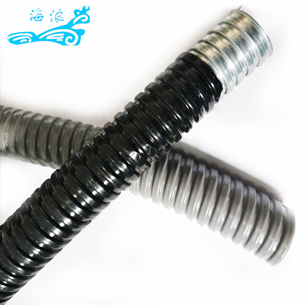 5 Inch Black Electrical Cable Wire Protection Corrugated Tube Pvc Coated Flexible Metal Conduit