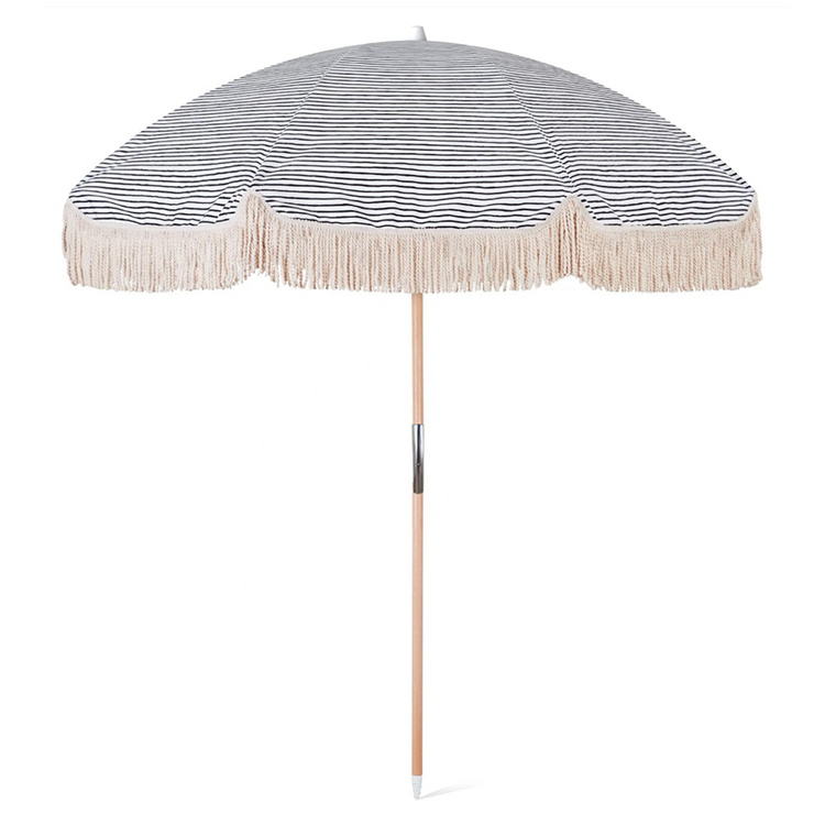 FINE OCEAN Luxury Outdoor Beach Umbrella with Tassels Tilt Mechanism Patio and Praia Umbrella-for Beach or Pool Use